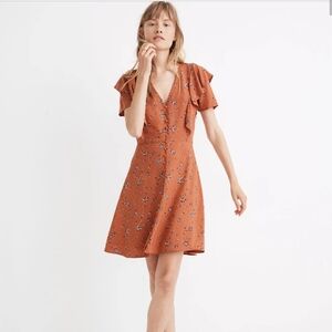 Madewell Flutter-Sleeve Button Dress in Ginger Floral